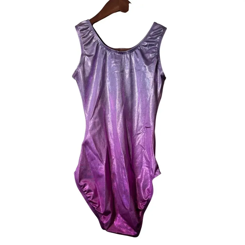 Destira Purple Pink Ombre Foil Gymnastics Leotard Size JR or Child XL